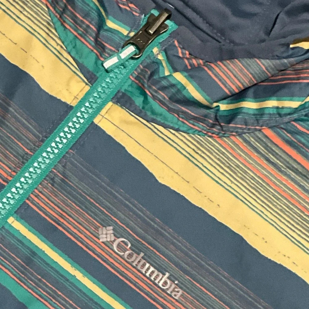 Columbia Kids Reversible Striped Hooded Windbreaker Jacket‎ M 10/12 Outdoor